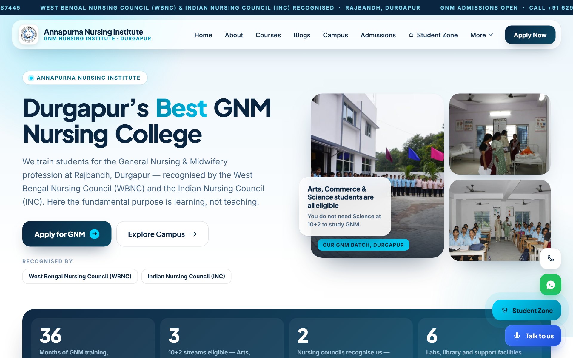 Annapurna Nursing Institute — the live site at anidgp.in