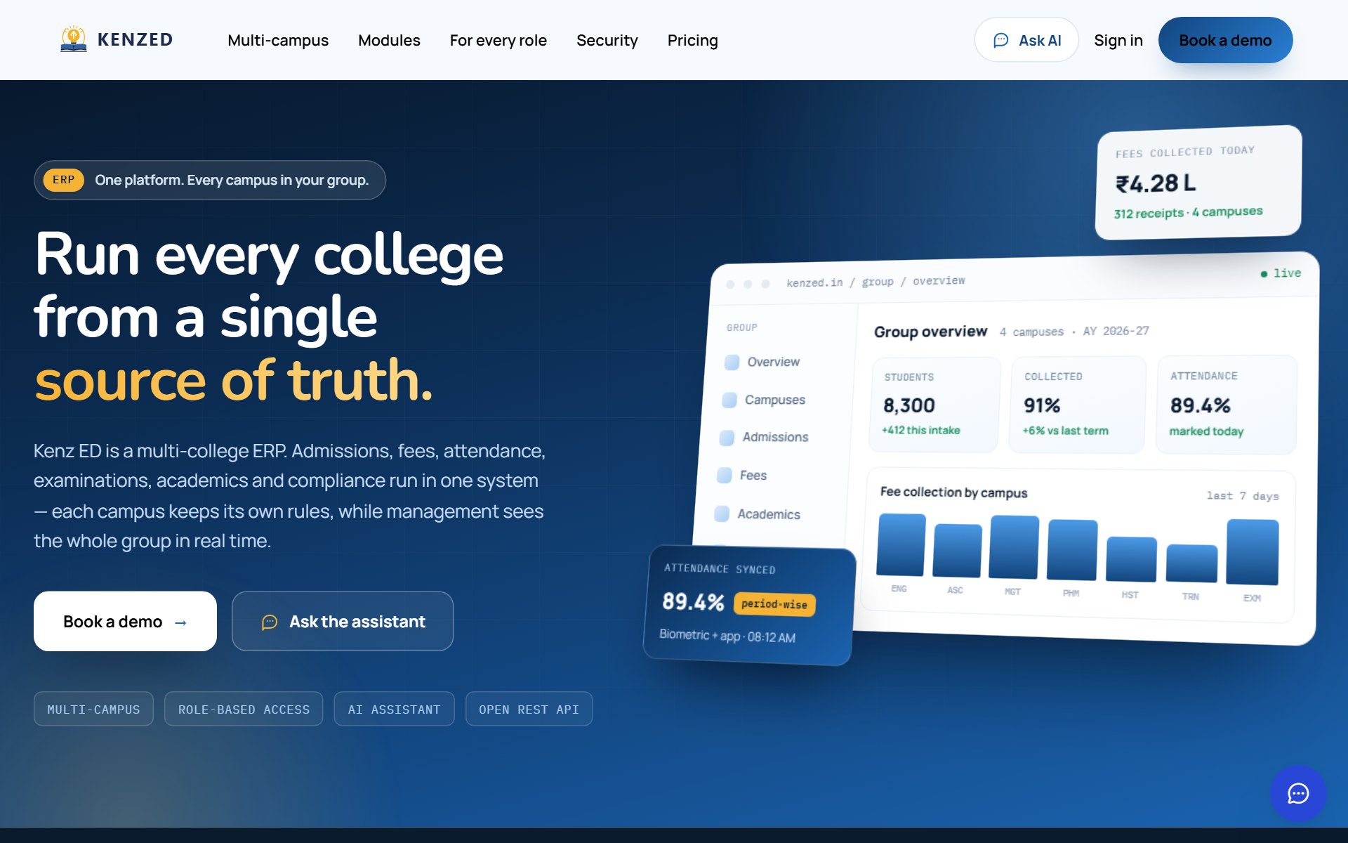 Kenzed ERP — the live site at erp.kenzed.in