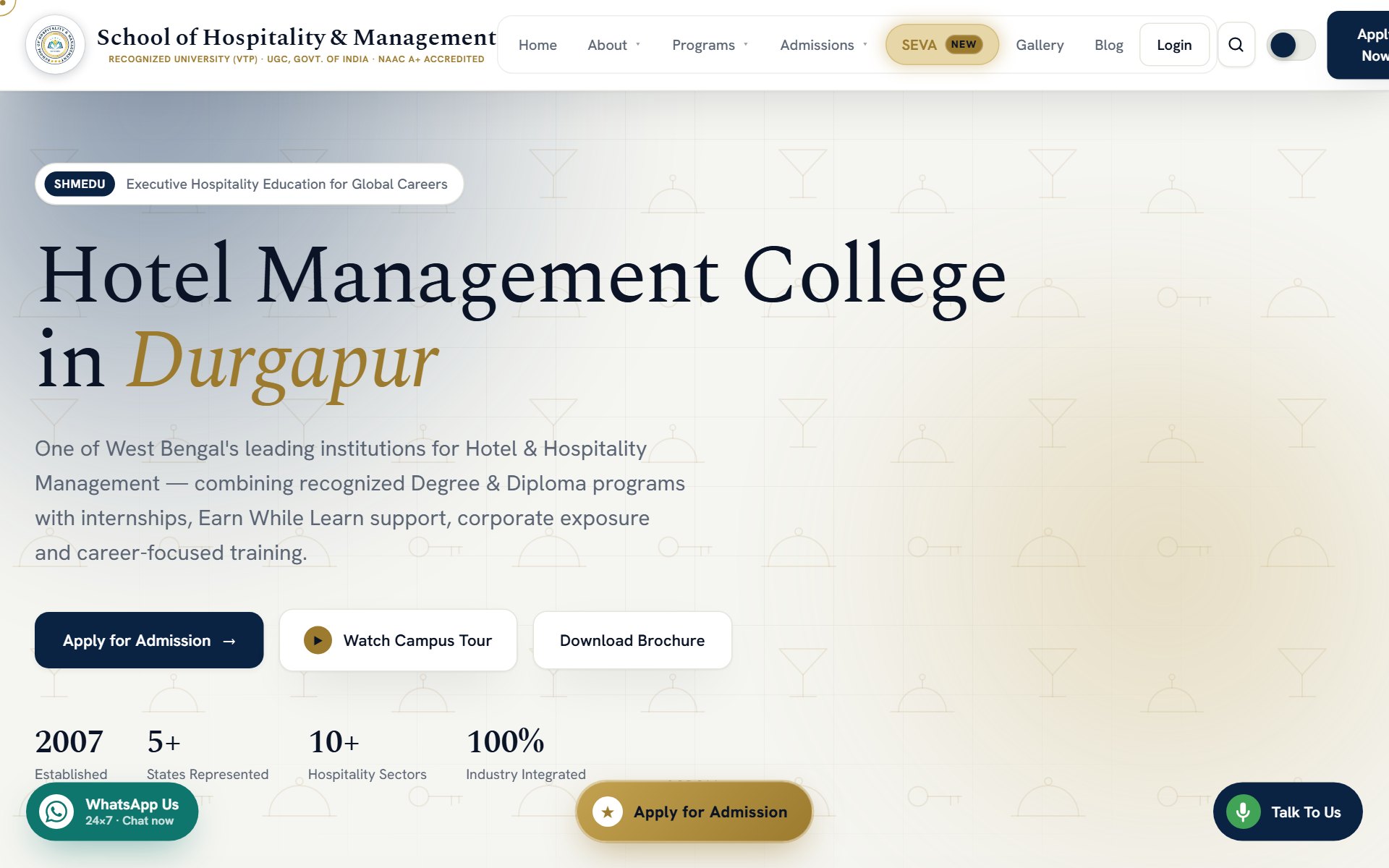 School of Hospitality & Management — the live site at shmedu.in